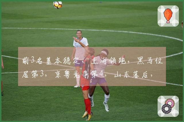 前3名基本稳定，上海领跑，黑马位居第3，京粤竞争第4，山东落后，辽宁跌至第9